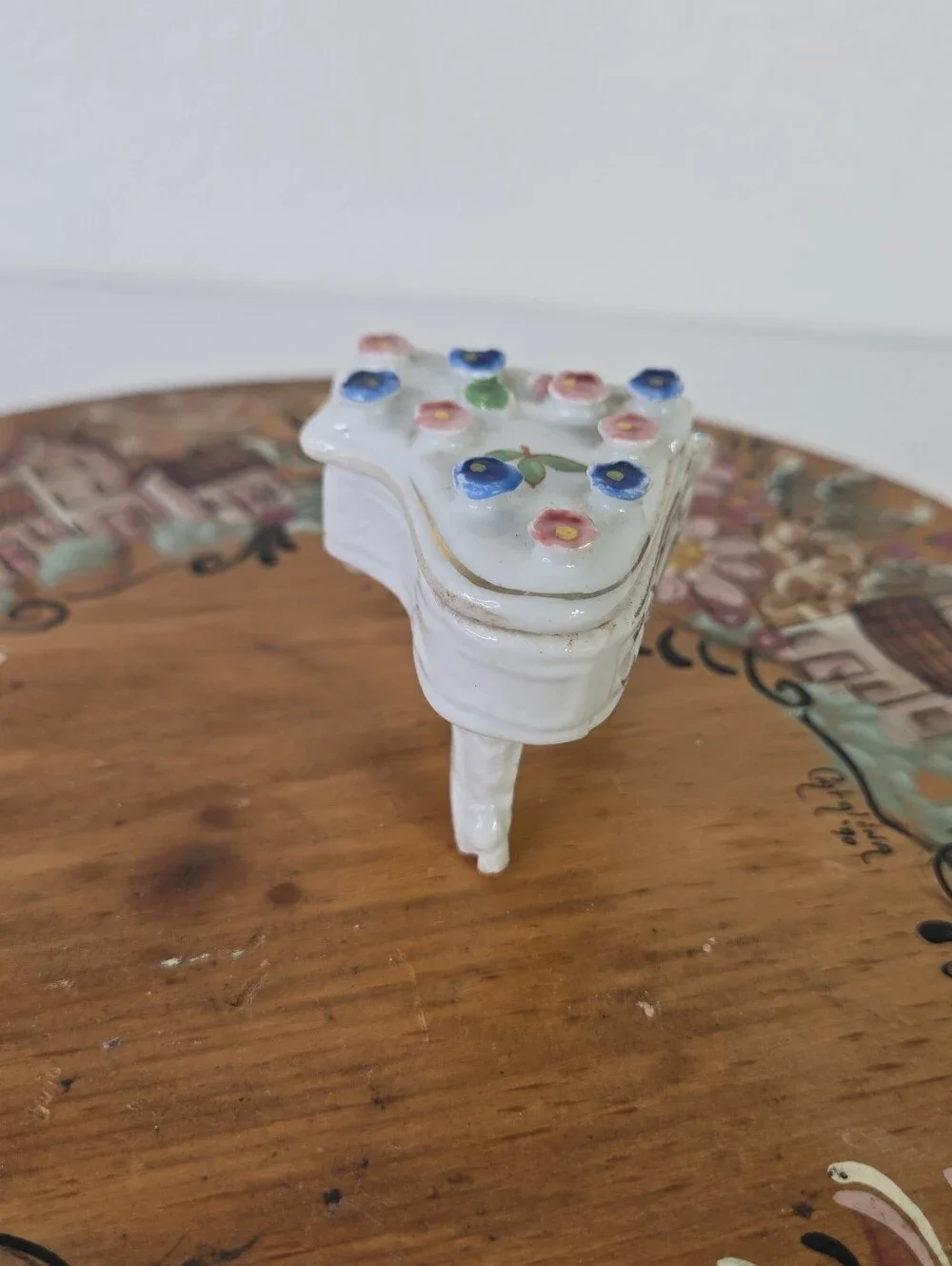 VTG Porcelain Piano Trinket Box Hand Painted Floral Japan Miniature Jewelry Doll
